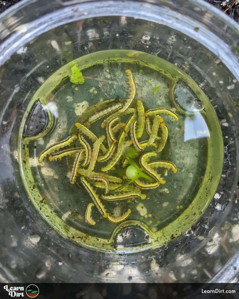 cabbage worms from garden seen in a bowl