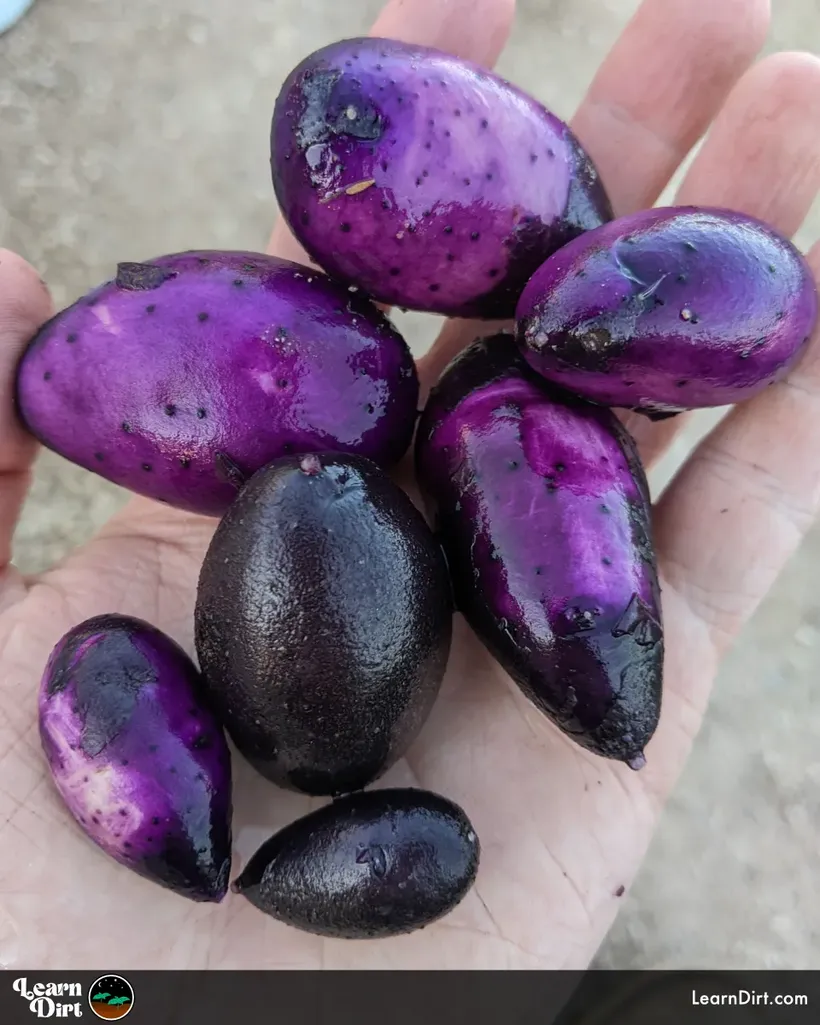 purple potatoes held in hand organic desert garden