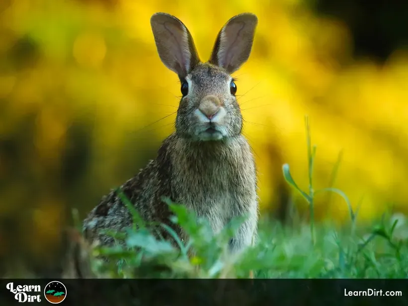 rabbit in garden common pest yellow hue facing forward