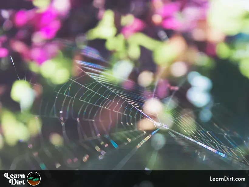 spider web blurry background green pink garden